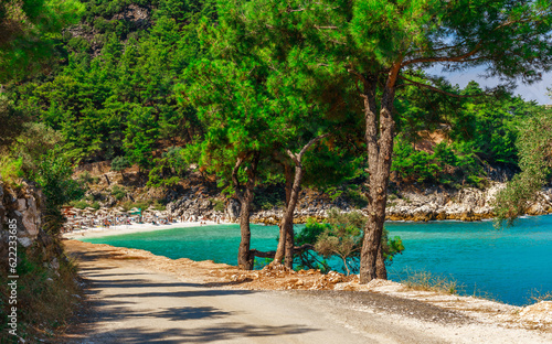 Road to Marble Saliara beach in summer, Thassos island, Greece, Europe