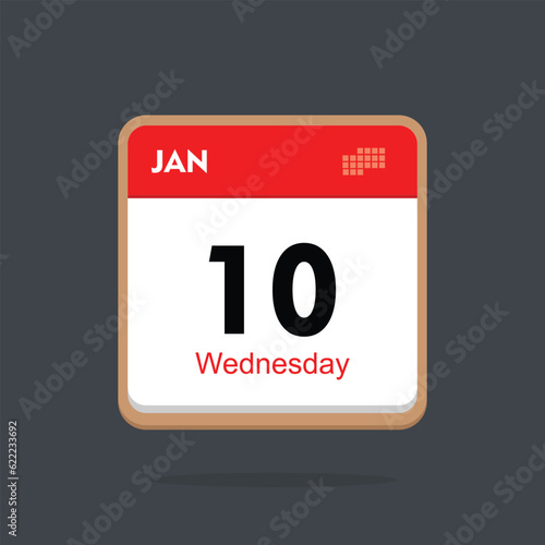 wednesday 10 january icon with black background, calender icon