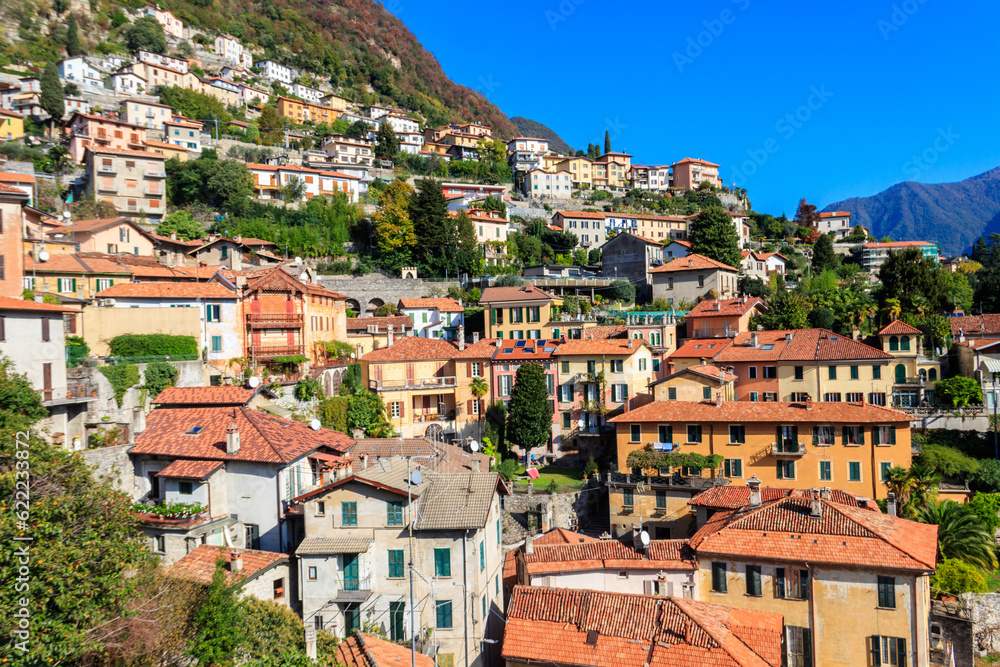 Panoramic view of Moltrasio town on Lake Como in Italy