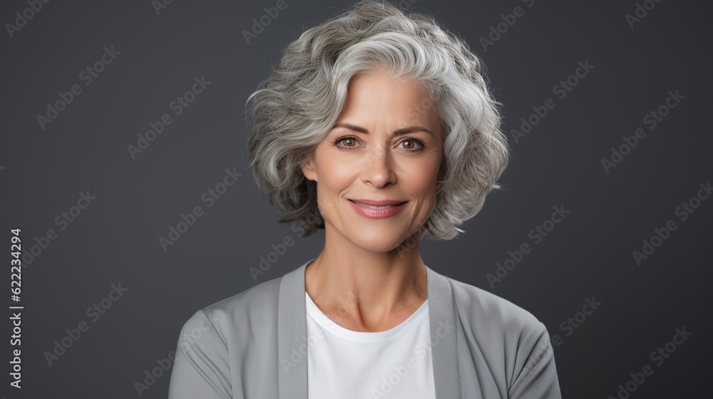 portrait of a senior woman man on grey studio