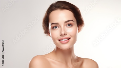 Natural, beauty and portrait of woman with skincare cosmetic care isolated in transparent or png background. Shine, face and young female person with smooth, generative ai