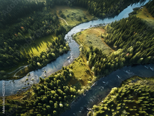 shooting from a drone earth  river