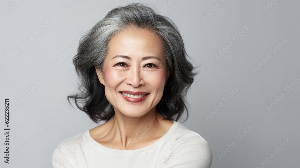 Portrait of gorgeous happy middle aged mature asian woman, senior older 50 year lady looking at camera touching her face isolated on white. Ads of lifting anti wrinkle skin care, spa, generative ai Portrait of gorgeous happy middle aged mature asian woman, senior older 50 year lady looking at camera touching her face isolated on white. Ads of lifting anti wrinkle skin care, spa, generative ai