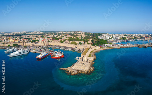 Summer aerial view of city port and fort Rhodes island, Greece, Europe © oleg_p_100