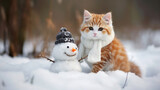 A kitten enthusiastically creating a snowman. Generative AI
