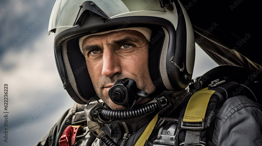 Fighter pilots in helmet and mask close-up portrait Fighter pilots in helmet and mask close-up portrait