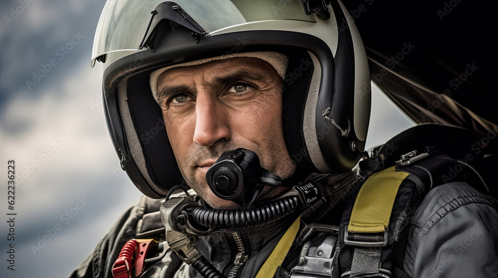 Fighter pilots in helmet and mask close-up portrait