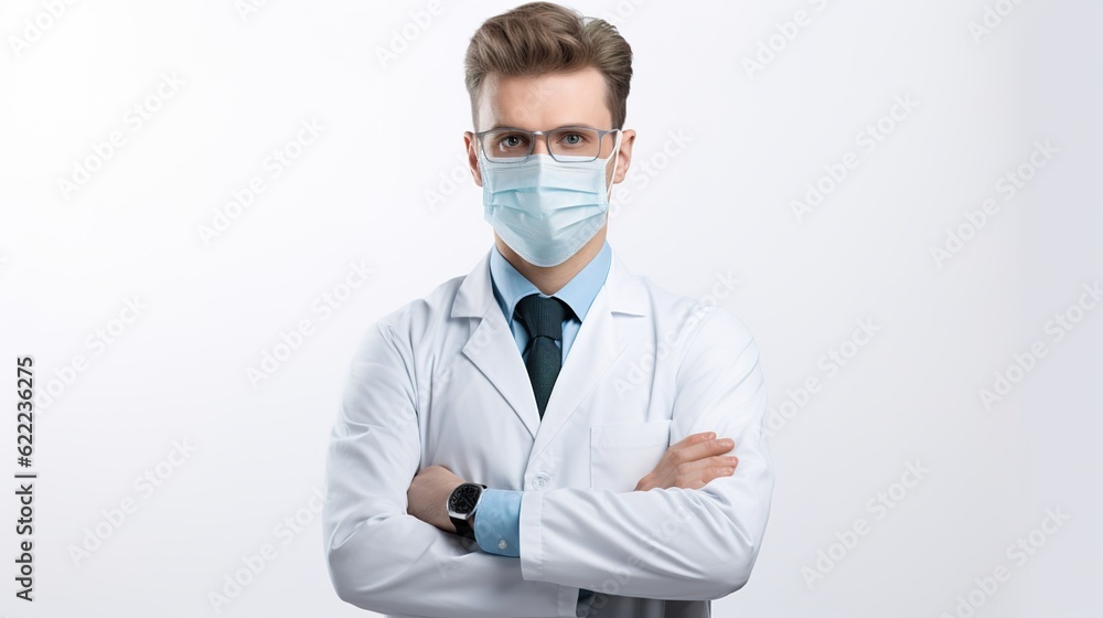 portrait and doctor mask with arms crossed in confidence isolated at white background, generative ai portrait and doctor mask with arms crossed in confidence isolated at white background, generative ai