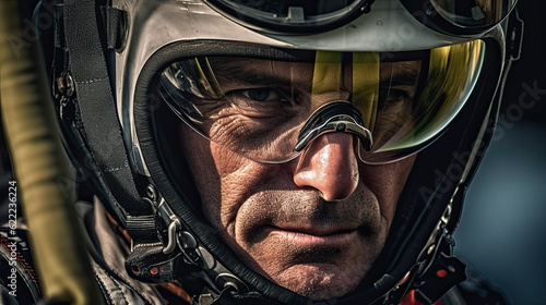 Fighter pilots in helmet and mask close-up portrait