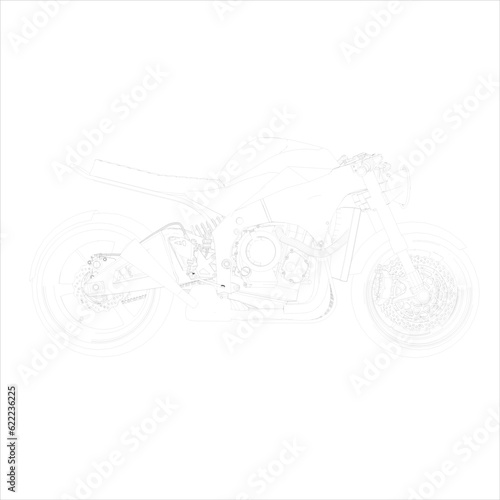 Retro Cafe racer classic motorcycle wire frame blueprint vector illustration 