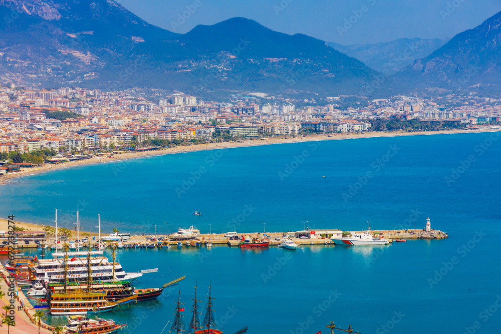 Alanya city, Antalya district, Turkey. Sunny summer and blue sea