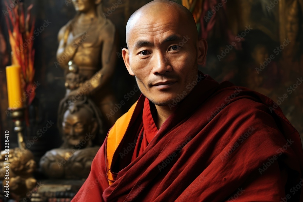 Close-up photo of a Tibetan monk Close-up photo of a Tibetan monk