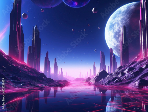 Cyberpunk abstract since space planets background AI generated Space wallpaper