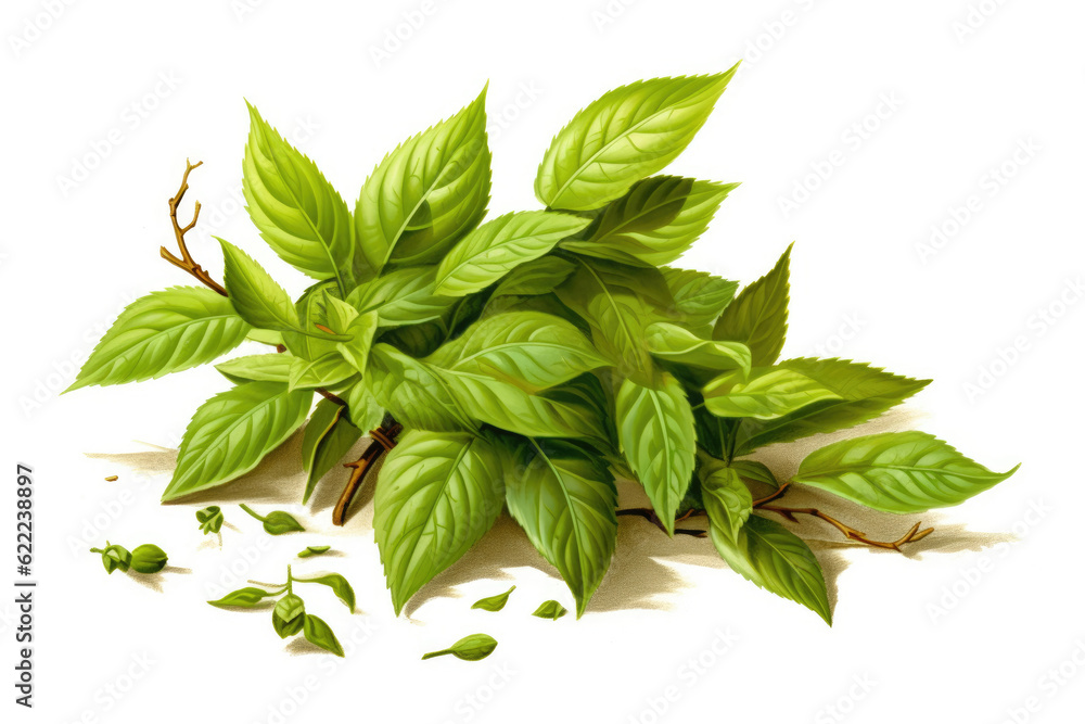 Obraz premium Tea Leaves in Isolation. Generative AI