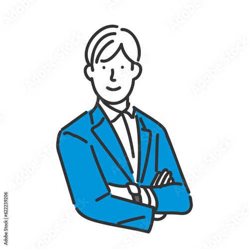  腕組みをするスーツのビジネスパーソンの男性のイラスト素材