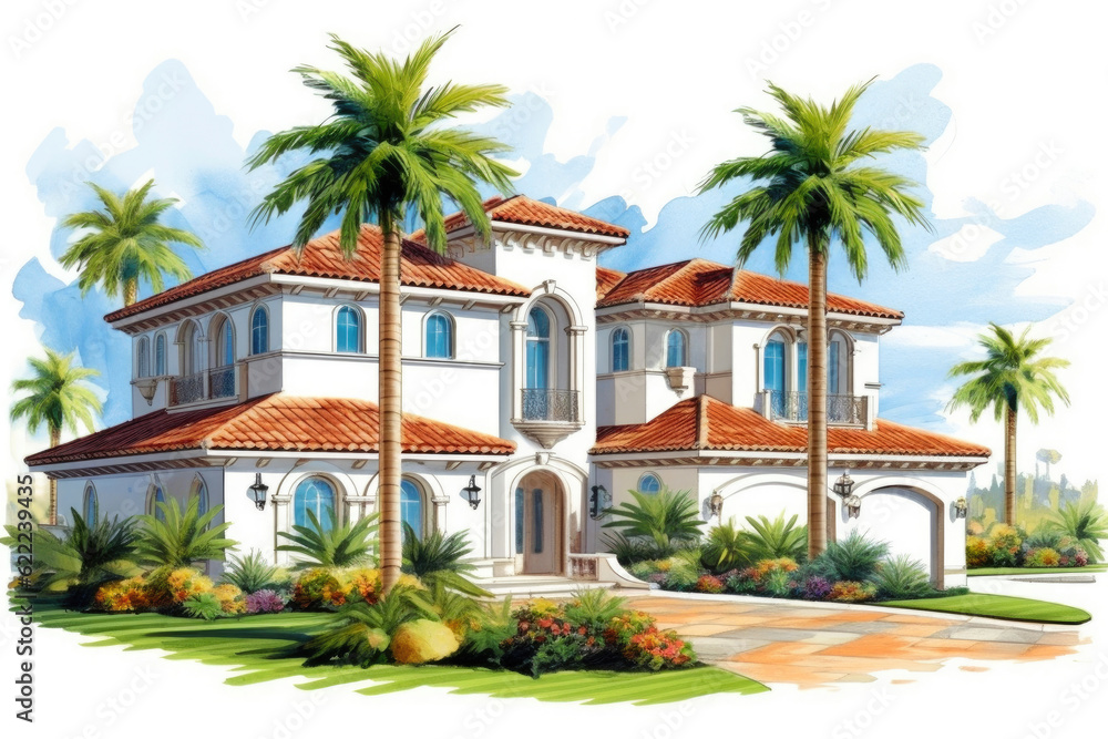 Elegant Florida Residence Isolated on White. Generative AI