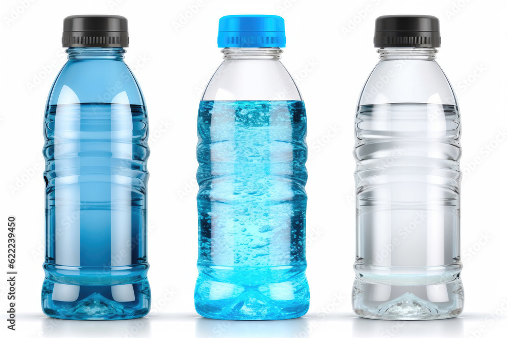 Clean and minimalistic water bottles on white. Generative AI Clean and minimalistic water bottles on white. Generative AI