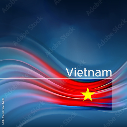 Vietnam flag background. Abstract vietnamese flag in the blue sky. National holiday card design. State banner, vietnam poster, patriotic cover, flyer. Business brochure design. Vector illustration