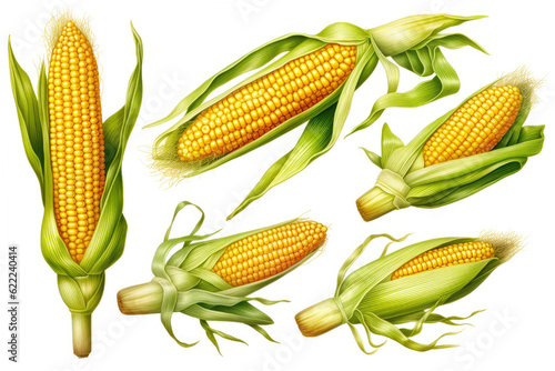 Delicious Corn Isolated on White. Generative AI