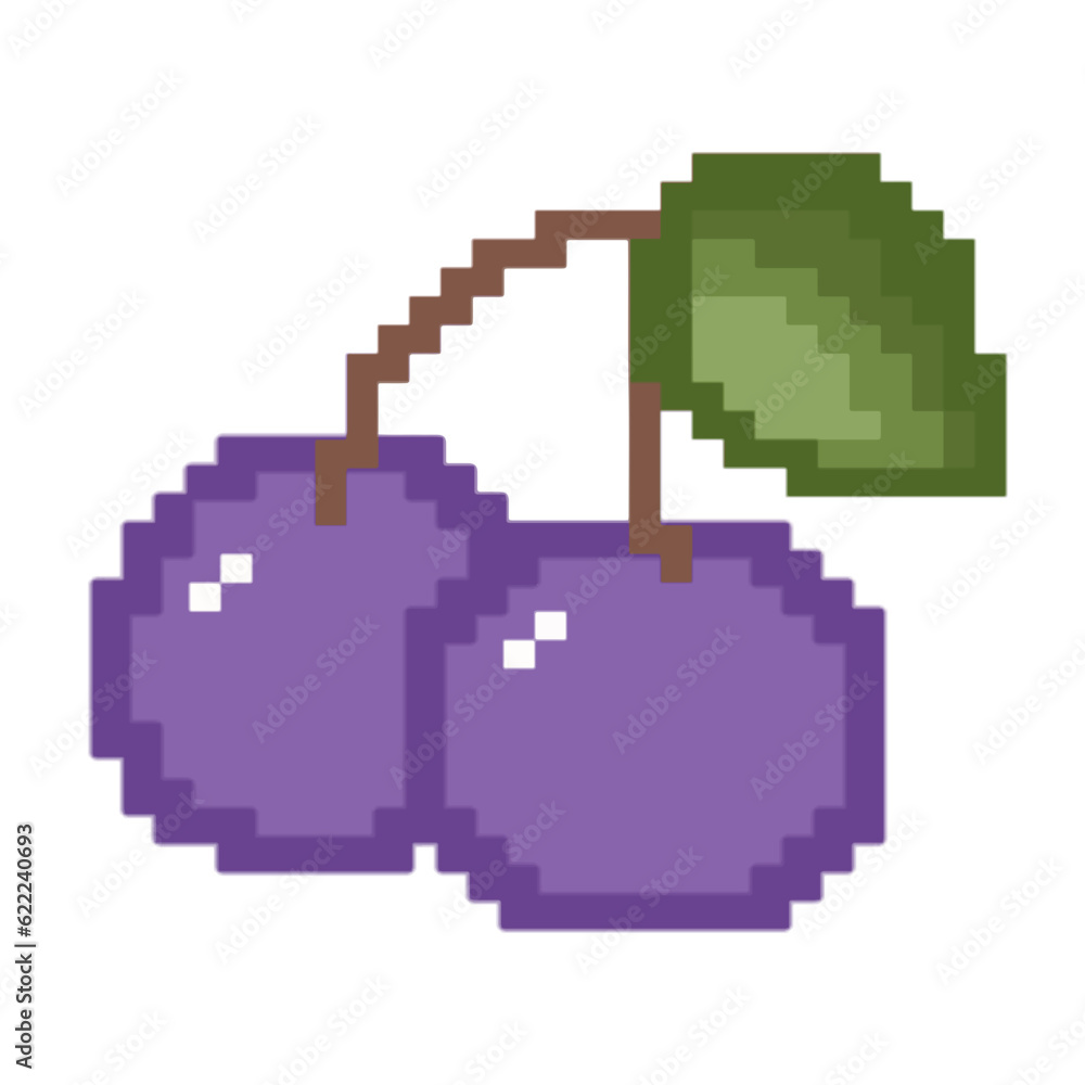 Obraz premium cherry,fruit,pixel cartoon,cute, vector ,illustration,hand drawn,graphic,cartoon,,abstract pixel mosaic