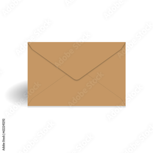 Kraft paper closed envelope mockup template. Isolated on white background with shadow. Ready to use for your design or business. Vector illustration.