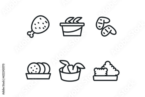 Chicken nuggets icons set outline vector. Basket grill. Finger cook