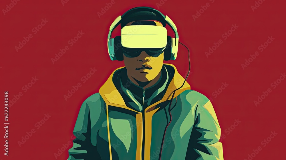 Virtual reality headset flat illustration - Generative AI. Virtual reality headset flat illustration - Generative AI.