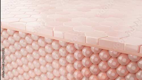 3d skin layer of the skin cell, skin cell microscope. 3d rendering.