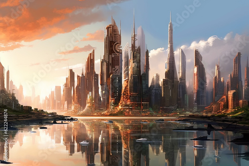  fantasy city skyline, Generative AI