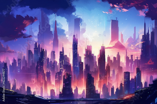  fantasy city skyline  Generative AI
