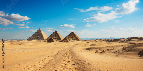 Egyptian Pyramids On The Background Of The Desert Sands Created With The Help Of Artificial Intelligence