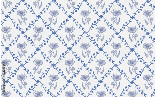 Seamless pattern Linum Flax Jasmine Hemlock tree wildflowers. Beautiful fabric blooming realistic isolated flowers Vintage background Wallpaper baroque. Drawing engraving Vector victorian illustration