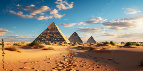 Egyptian Pyramids On The Background Of The Desert Sands Created With The Help Of Artificial Intelligence © Damianius