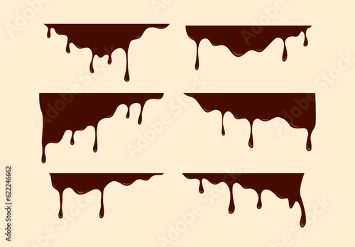 Flowing melted milk chocolate liquid cartoon vector illustration collection