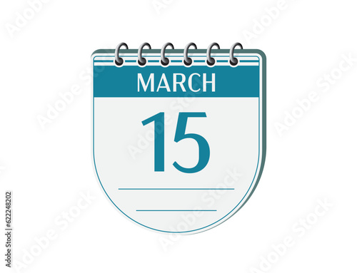 15 march retro events calendar page vector. Old style notebook calendar, date appointment, schedule, business planner, event reminder illustration. Abstract three dimensional vintage style calendar. 