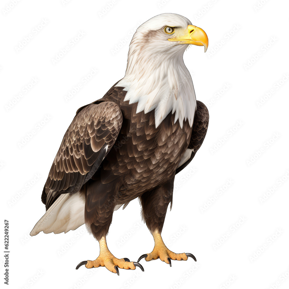 Portrait of a bald eagle turned to the right isolated on transparent ...