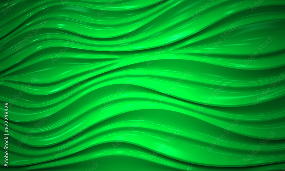3d illustration glossy green plastic surface with wave pattern 3d illustration glossy green plastic surface with wave pattern