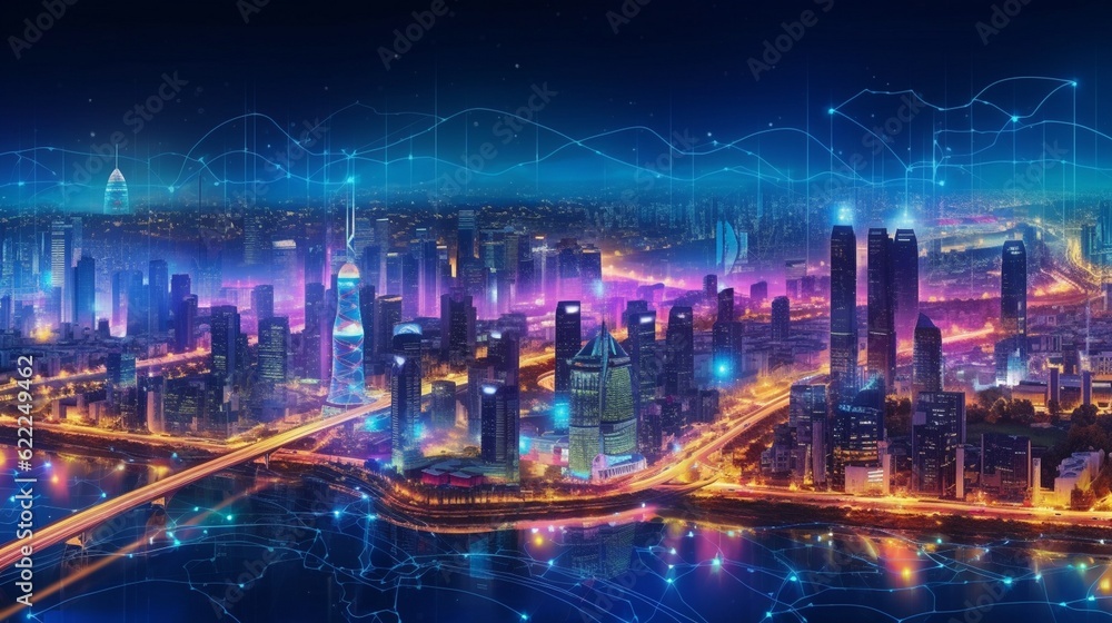 smart city at night application development concept