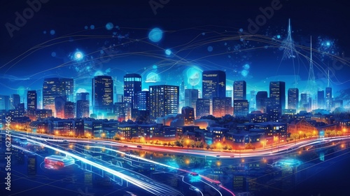 smart city at night application development concept © myAstock