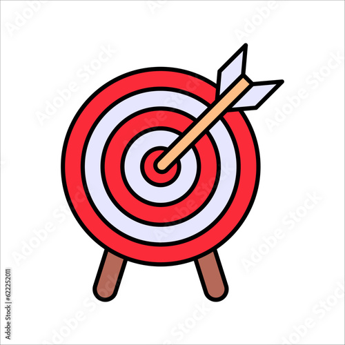 Target icon. Dartboard with arrow. Marketing strategy sign. Goal achievement symbol. vector illustration on white background