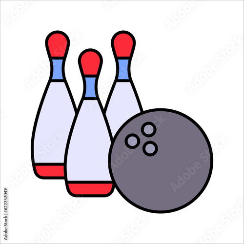 Bowling ball and pin icon. Bowling pins with ball icon. Bowling game. vector illustration on white background