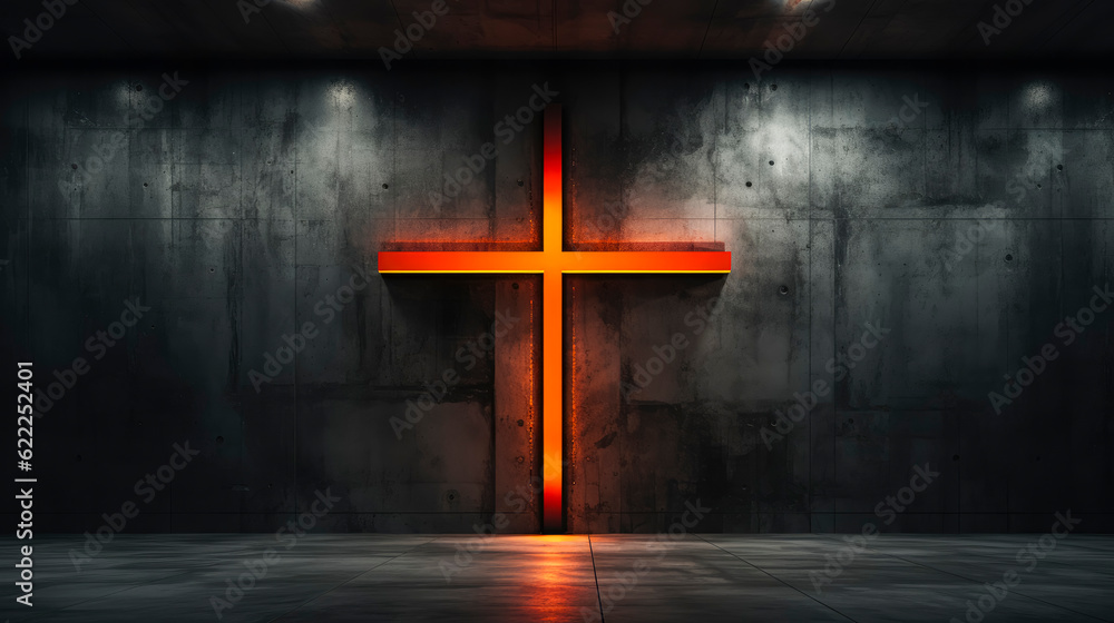 Modern concrete background with cross. Christian illustration.