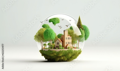 House in a glass ball. Created using generative AI tools