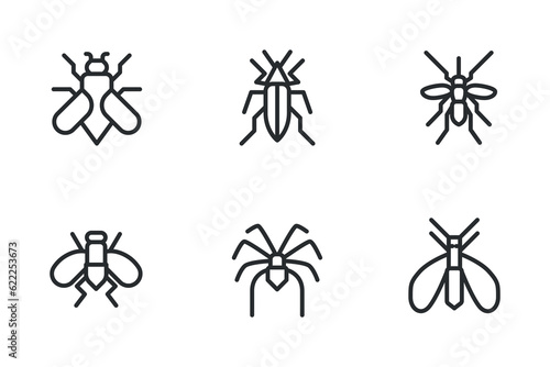 Set of simple insect line icons. Outline stroke object. Linear signs pack. Perfect for web apps and mobile.