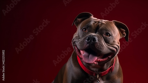  Portrait, american bully dog. Isolated on red background © ksu_ok