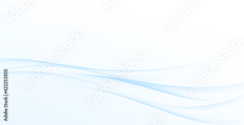 Soft smooth wavy swoosh smoke transparent lines over white background displaying fluid flow of air or water. Modern vector illustration