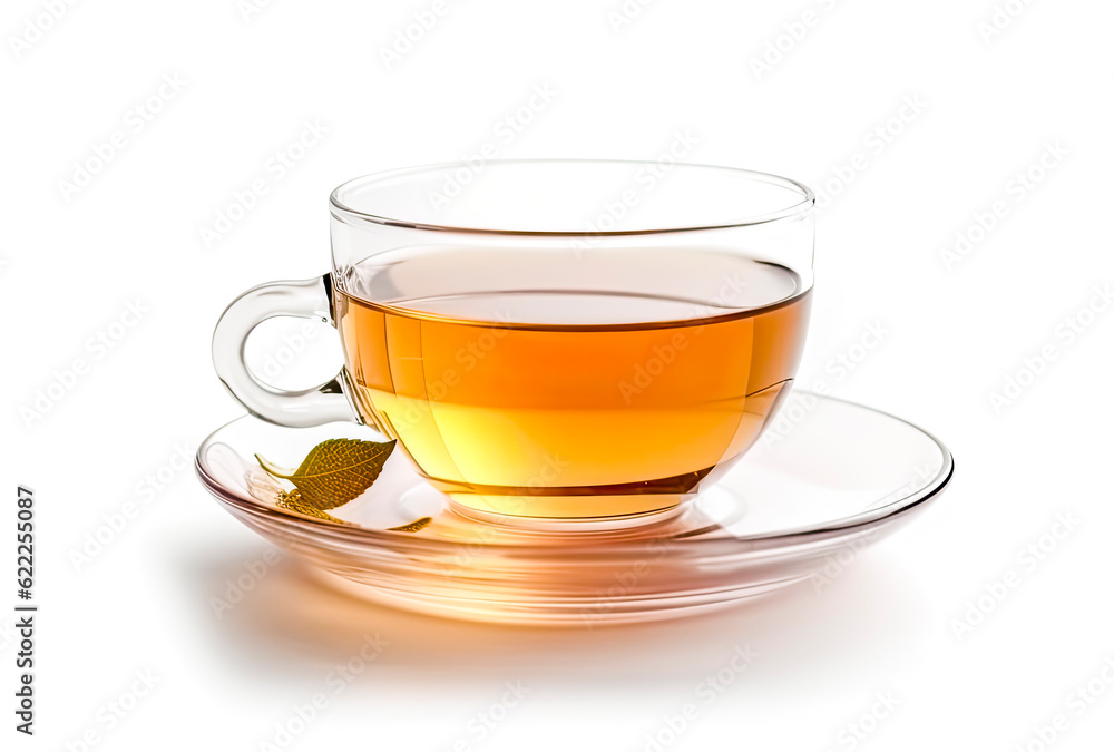 A cup of hot aromatic tea against a white background, Generative AI A cup of hot aromatic tea against a white background, Generative AI