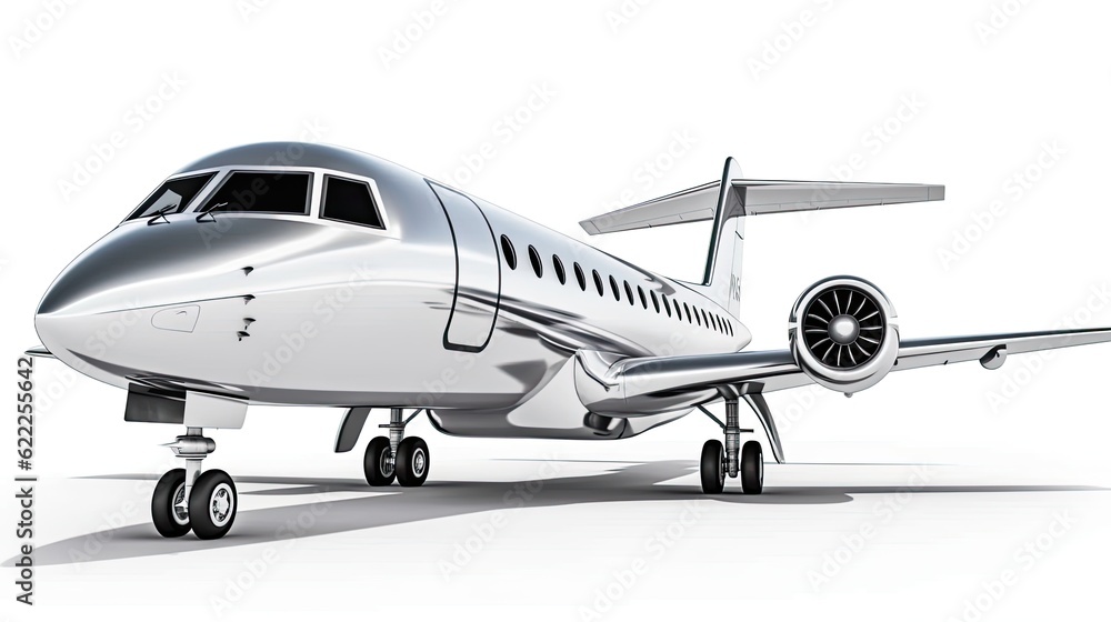 Silver private jet photo realistic illustration - Generative AI.