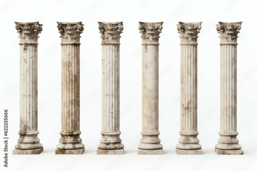 Collection of Antique Columns Isolated on White Background. Generative ai Collection of Antique Columns Isolated on White Background. Generative ai