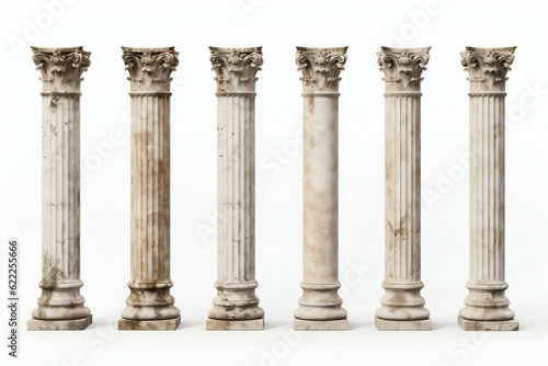 Collection of Antique Columns Isolated on White Background. Generative ai